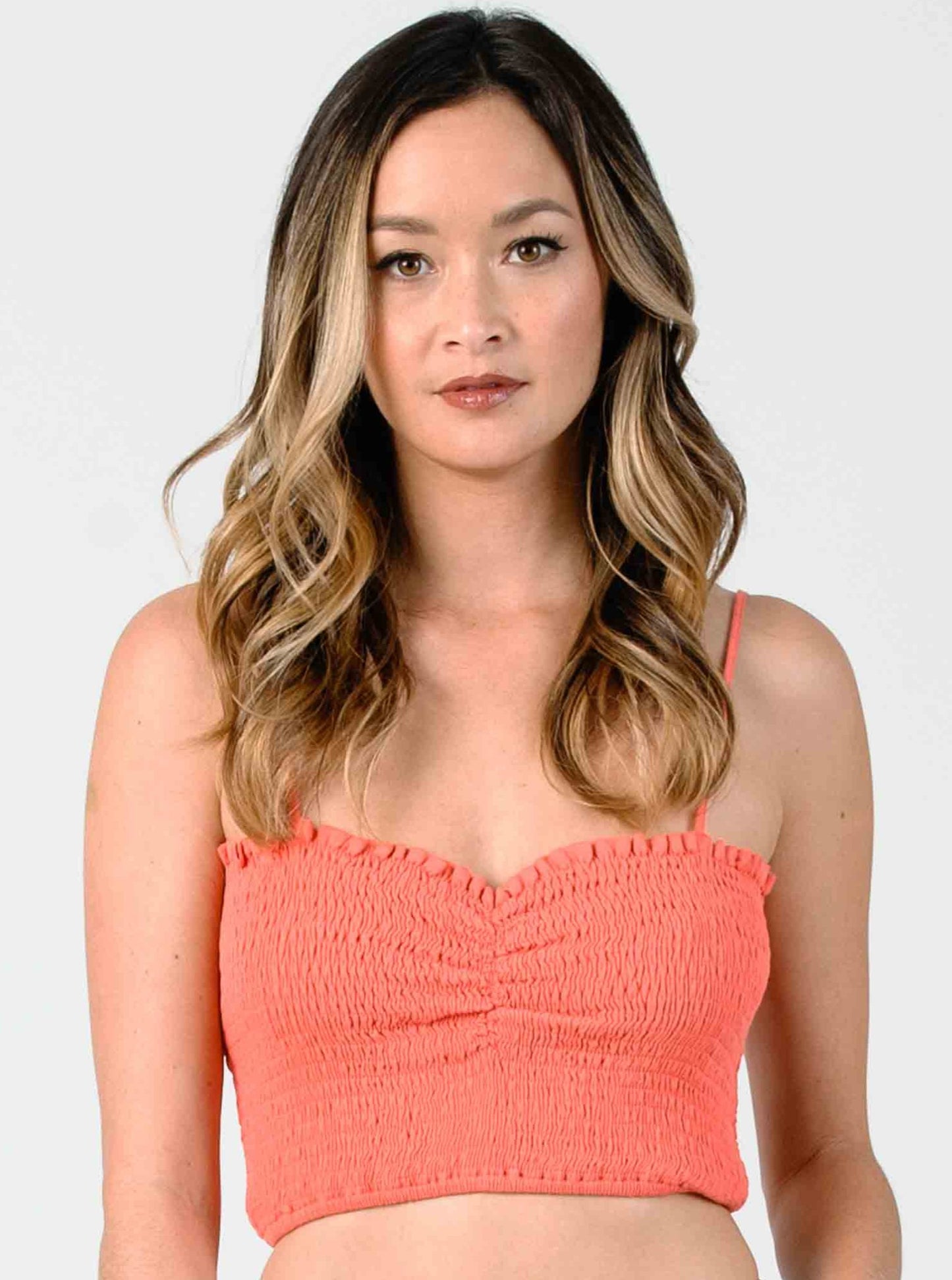 LOLA SMOCKED CROP TOP-CORAL