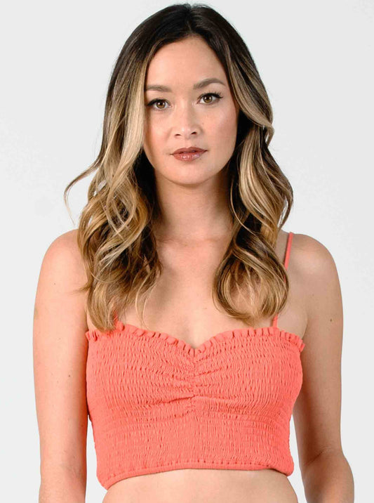 LOLA SMOCKED CROP TOP-CORAL