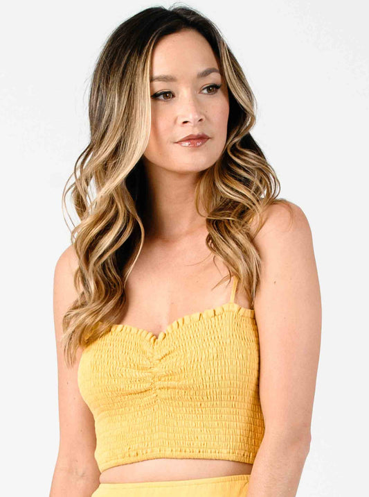 LOLA SMOCKED CROP TOP-SUN