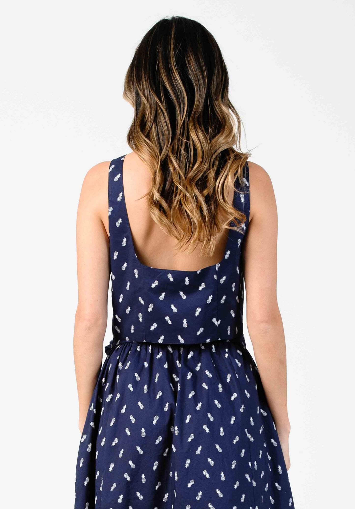 FLORA SQUARE NECK CROP TOP-NAVY PINEAPPLE