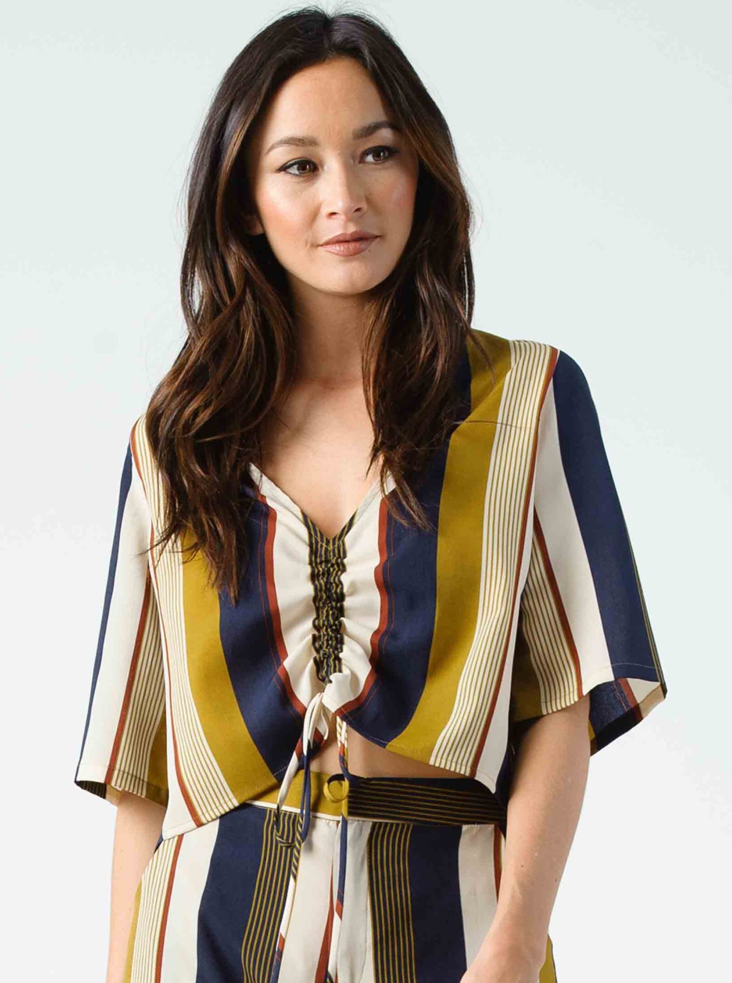 KARMA CINCHED BLOUSE-HARVEST STRIPE