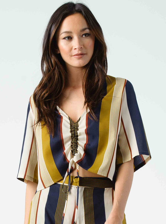 KARMA CINCHED BLOUSE-HARVEST STRIPE