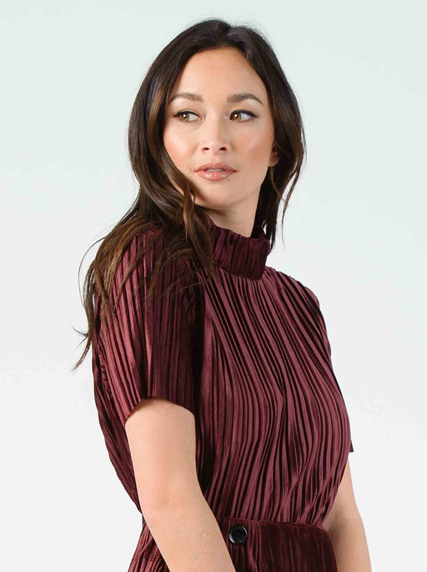 MARTY MOCK NECK TOP-BURGUNDY VELVET