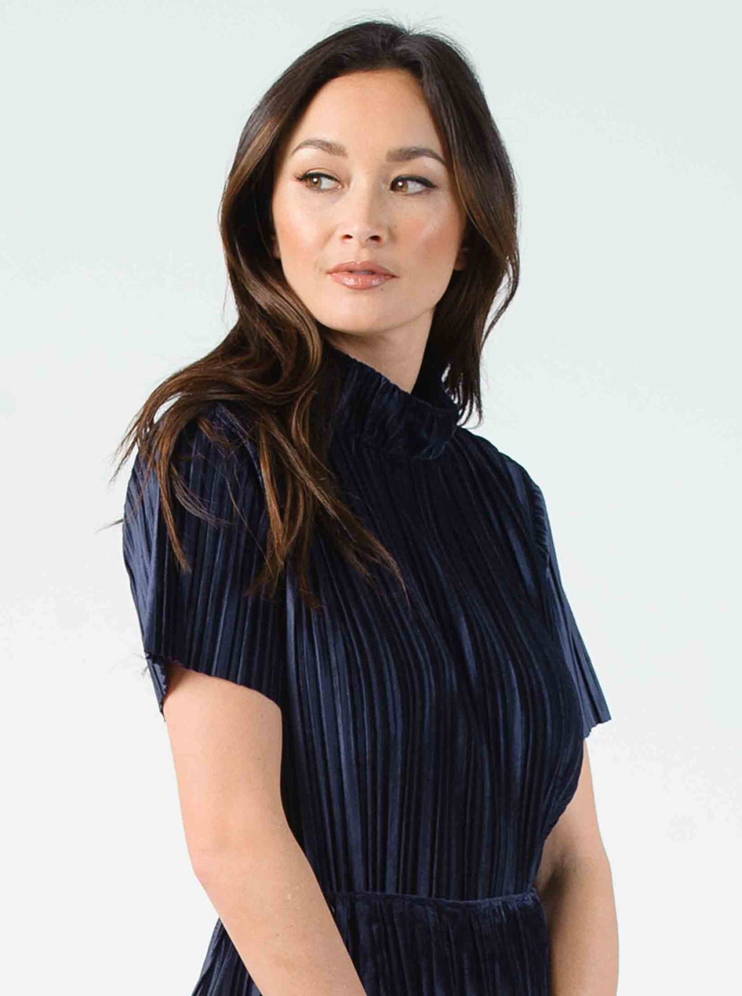 MARTY MOCK NECK TOP-NAVY VELVET