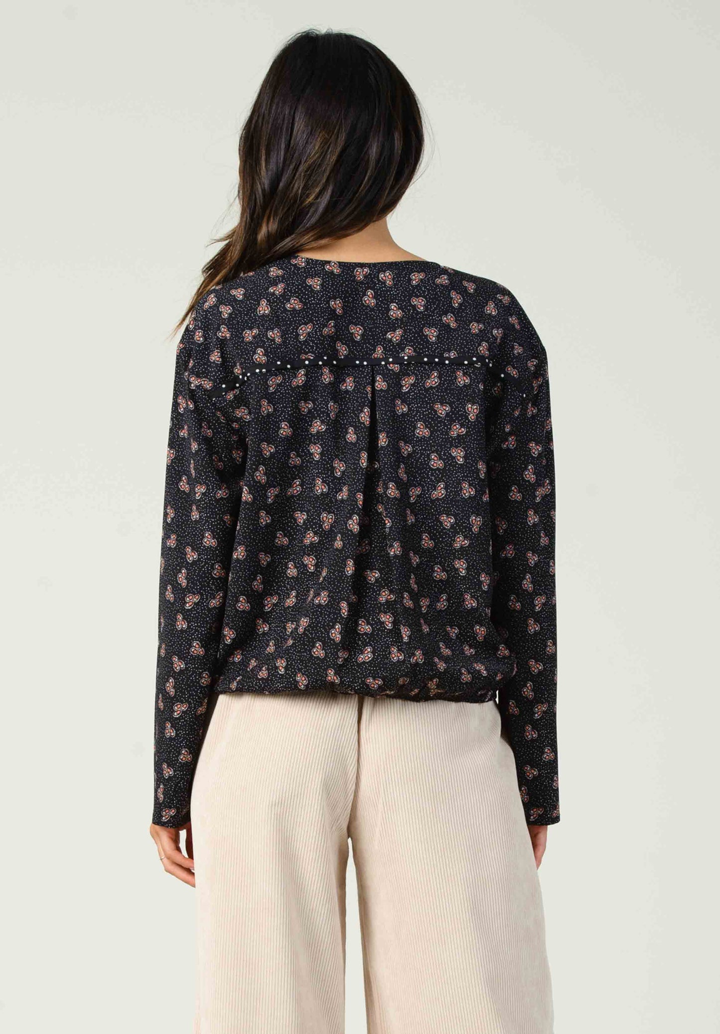 CLARET PIPING BLOUSE-BLACK MULTI DOT