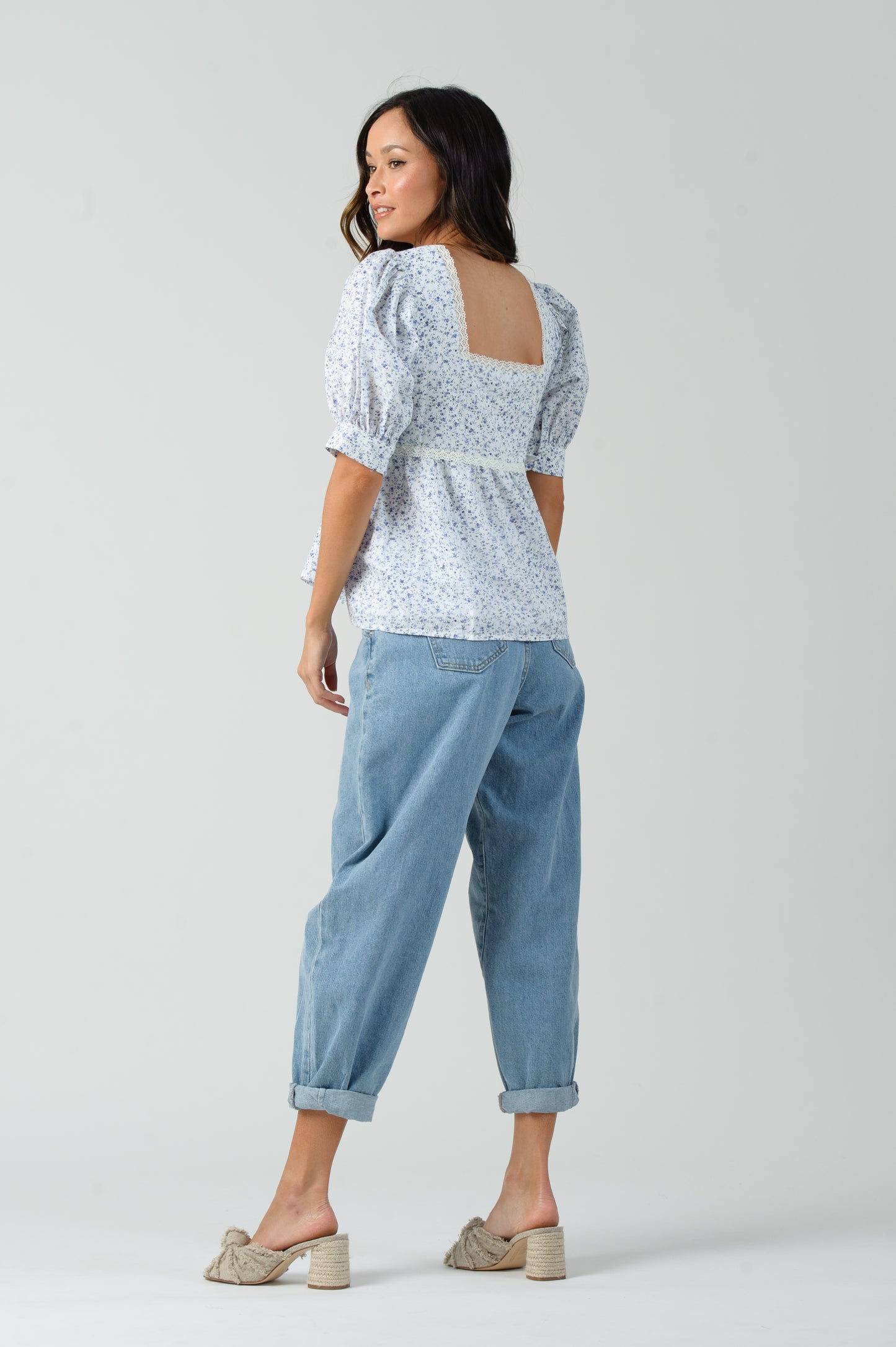 BELLADONNA LACE TRIM TOP-WHITE FLORAL