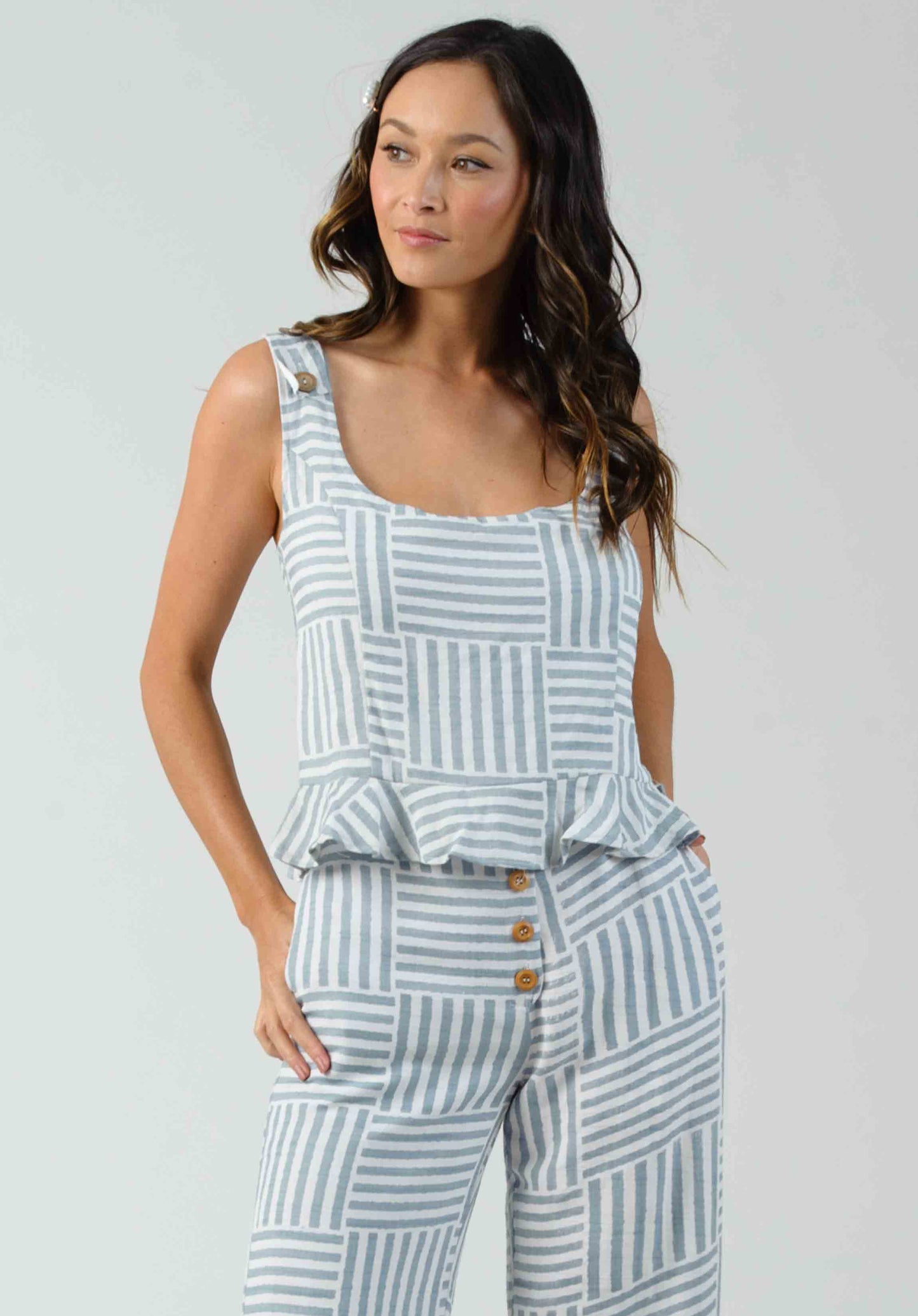 ACANTHA MINI PEPLUM TOP-LIGHT BLUE STRIPE