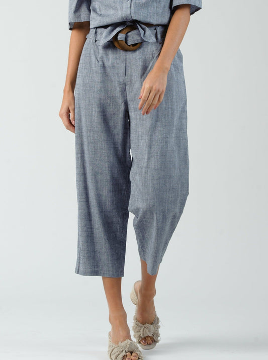 CALANTHE BELTED WAIST PANT-NAVY LINEN