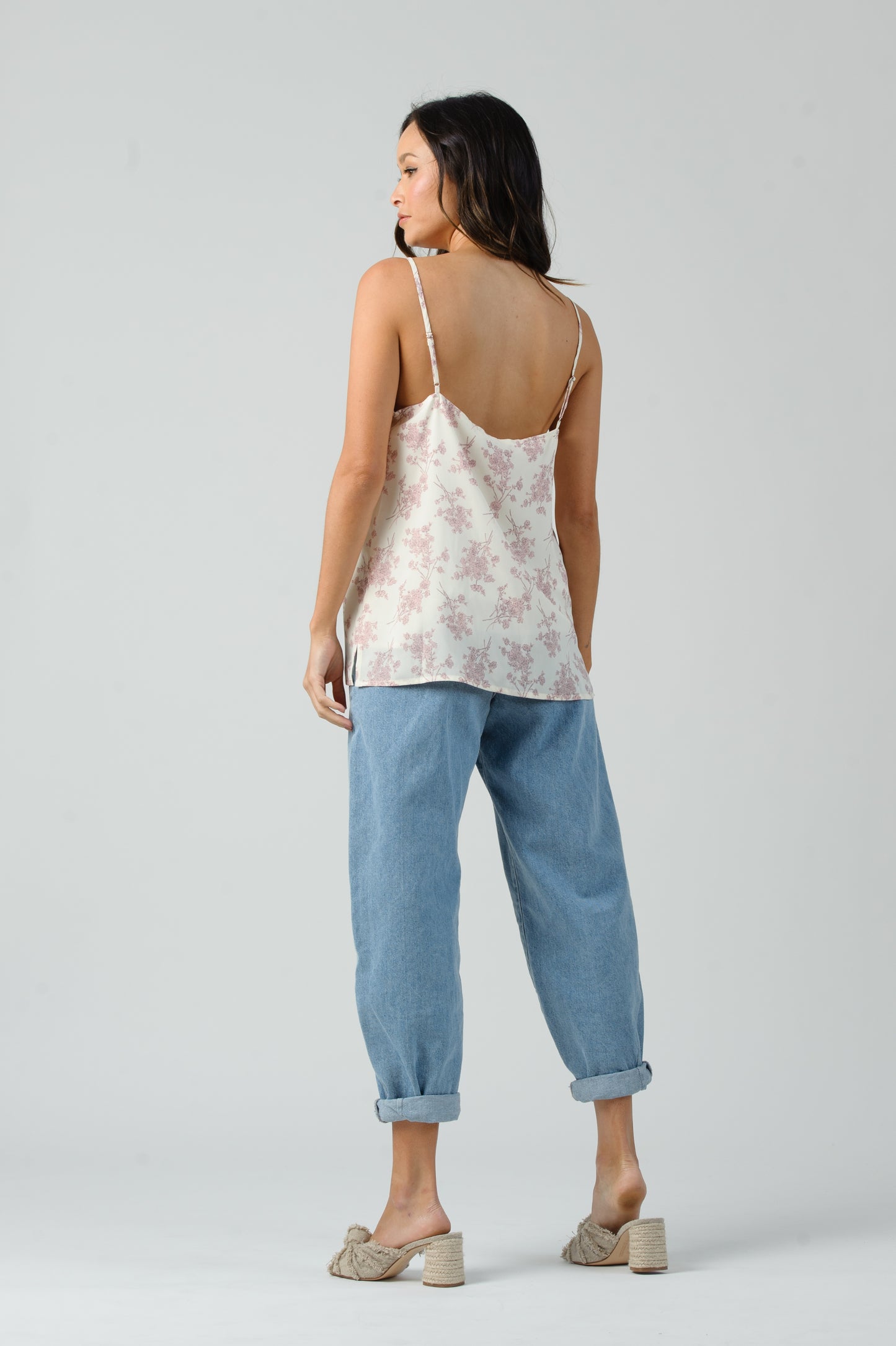 HELIOTROPE LACE TRIM CAMI TOP-CREAM FLORAL