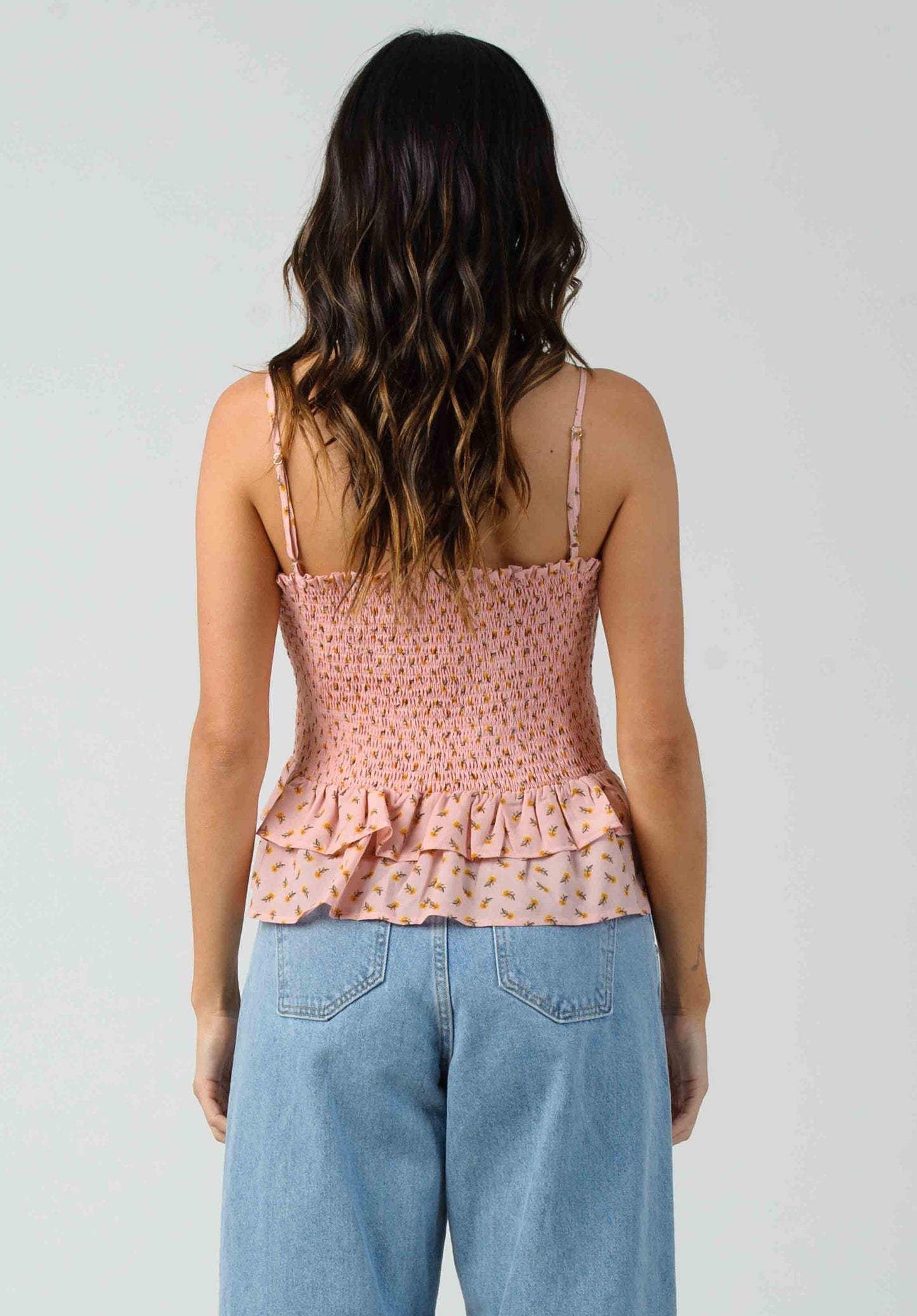 FLORENT PEPLUM SMOCKED TOP-PINK DAISY