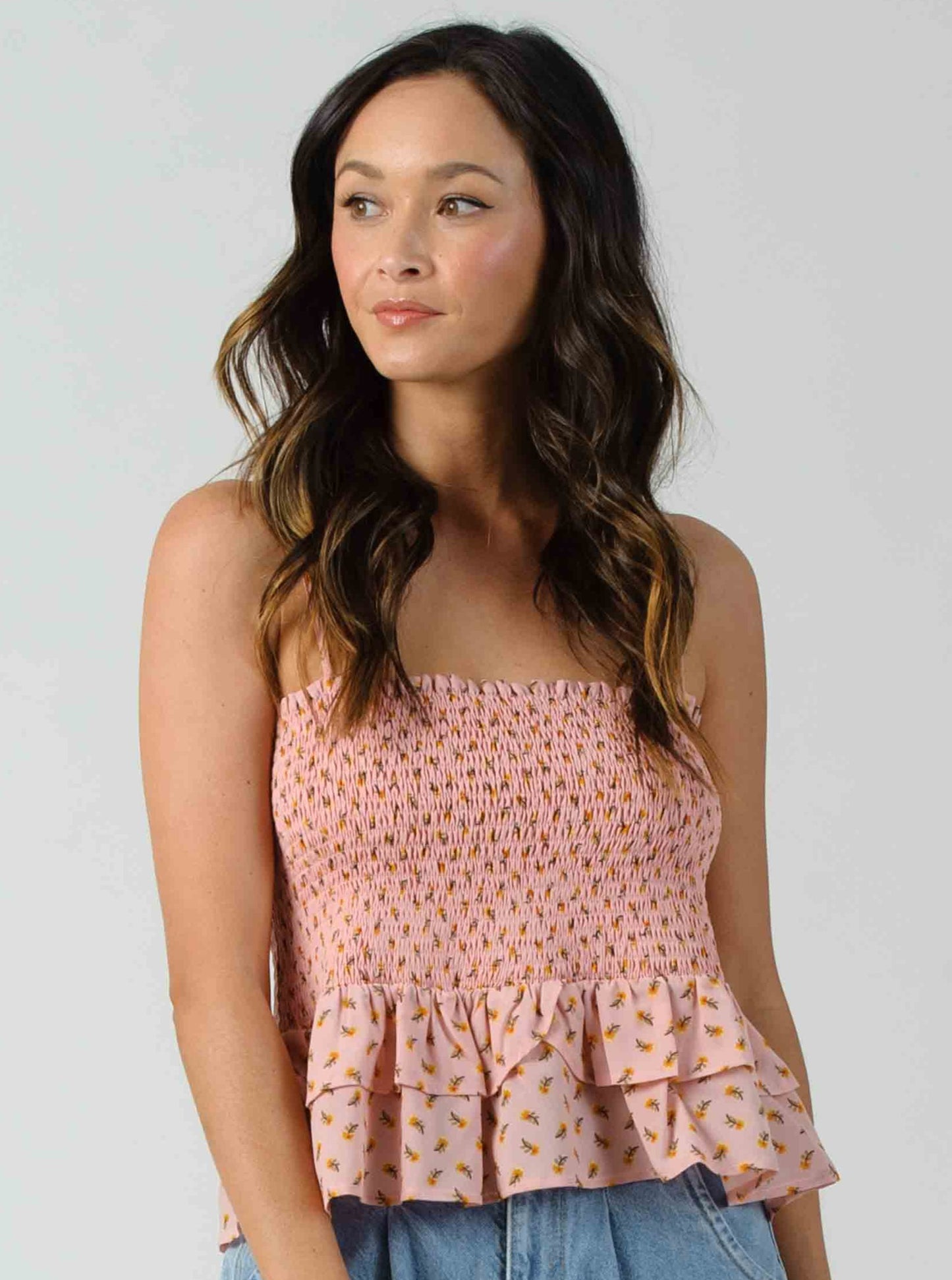FLORENT PEPLUM SMOCKED TOP-PINK DAISY