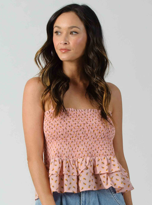 FLORENT PEPLUM SMOCKED TOP-PINK DAISY