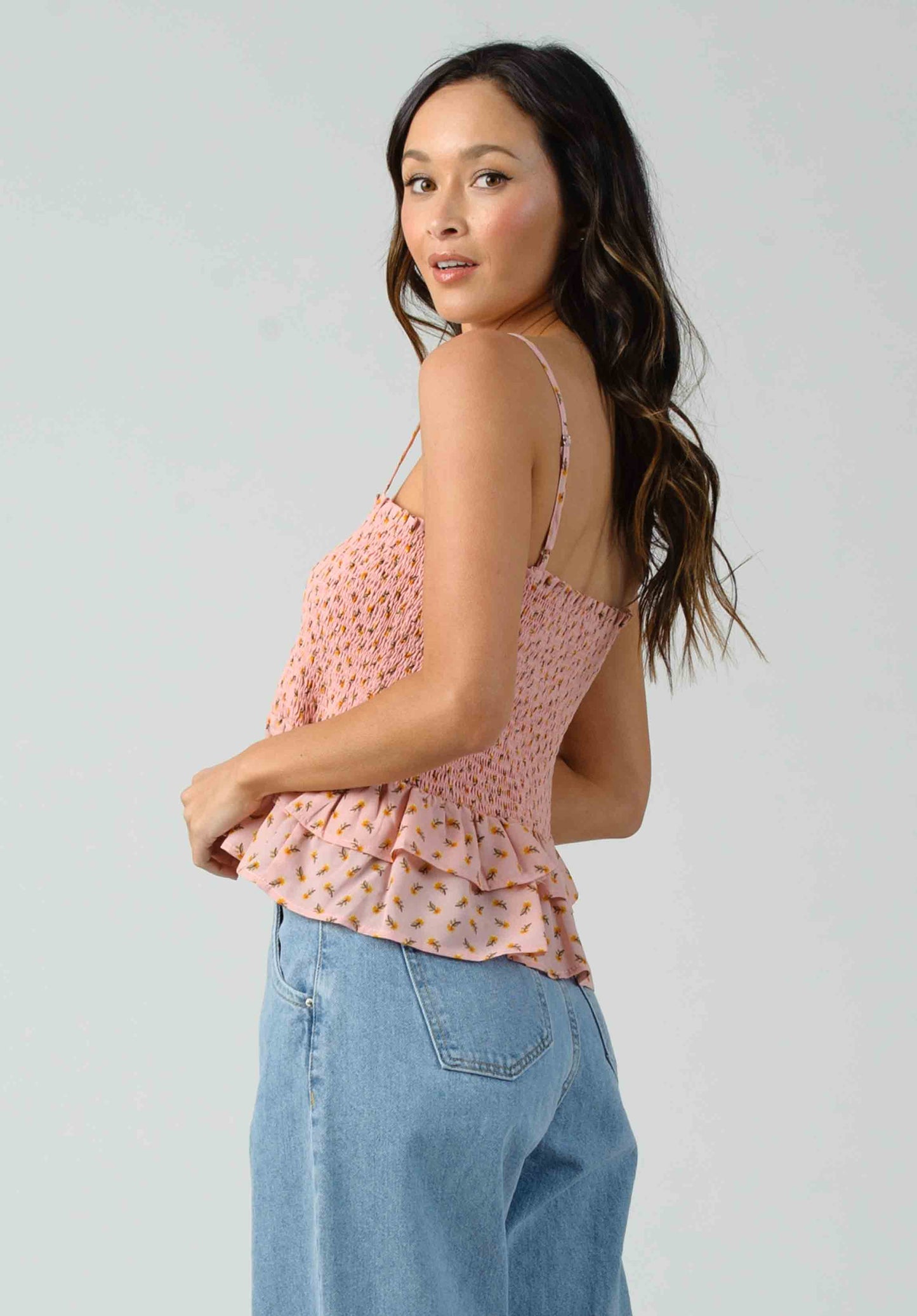 FLORENT PEPLUM SMOCKED TOP-PINK DAISY
