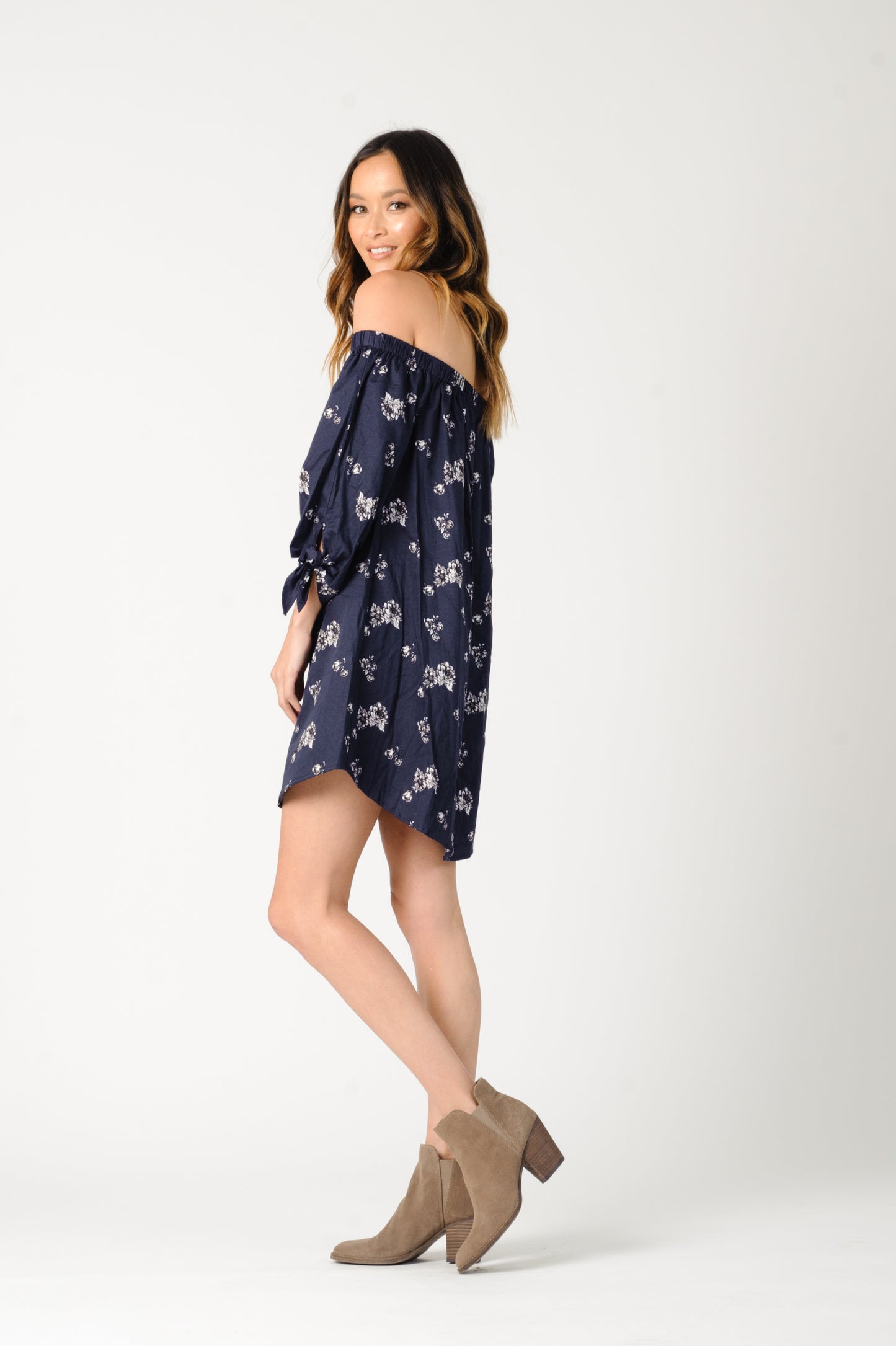 ELIANA OFF SHOULDER DRESS-NAVY FLORAL