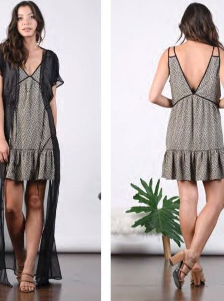 LILLIE MINI DRESS W/ TRIM DETAIL-BLK/TAN