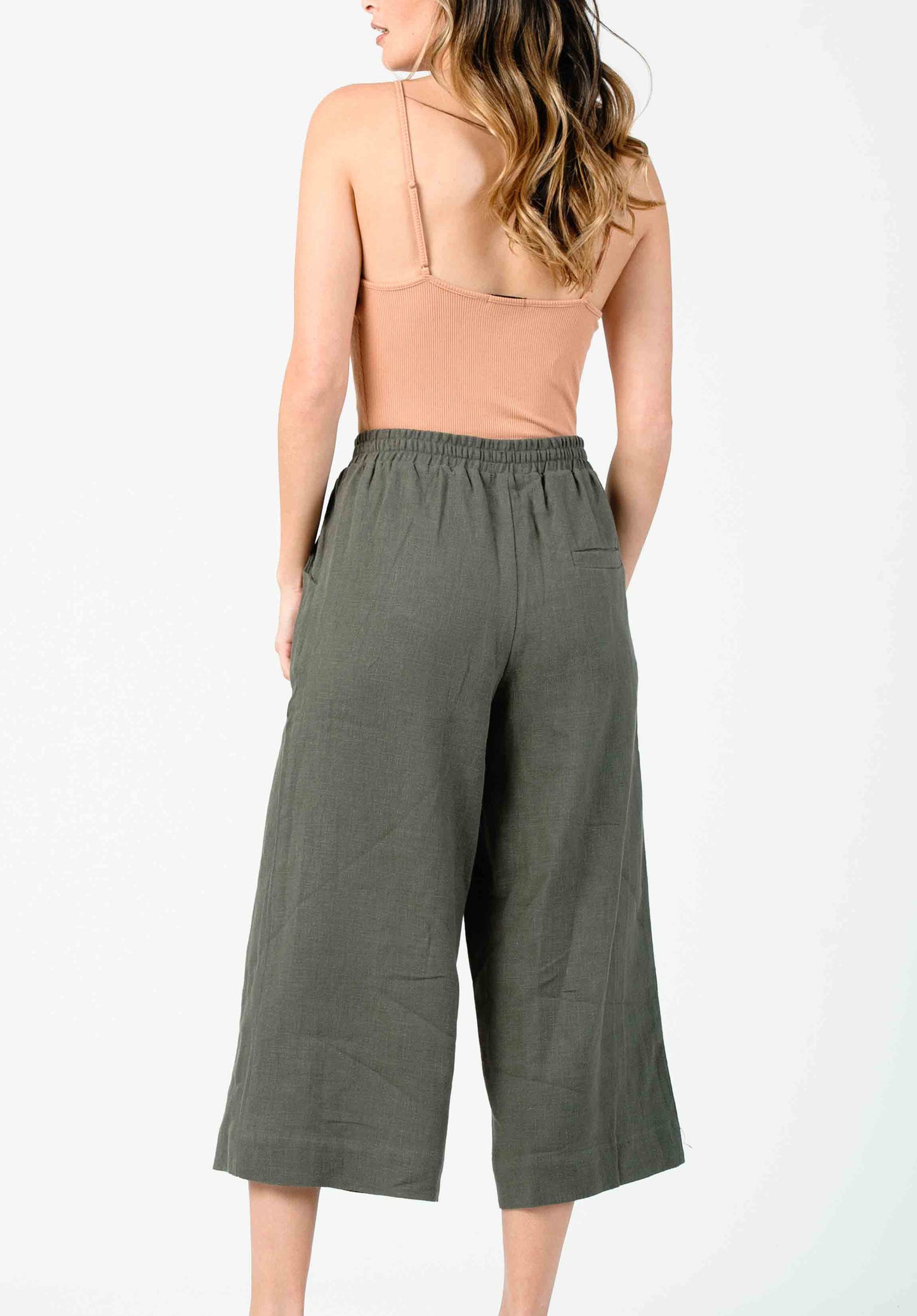 FRIDA ELASTIC WAIST PANT-GREEN LINEN
