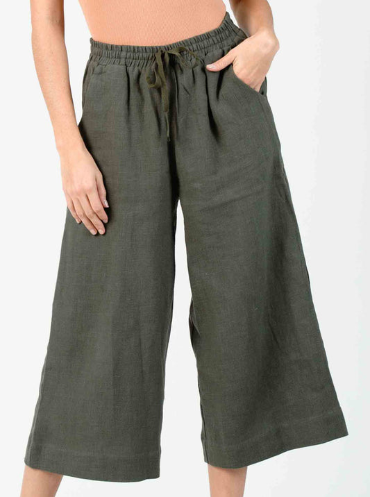 FRIDA ELASTIC WAIST PANT-GREEN LINEN