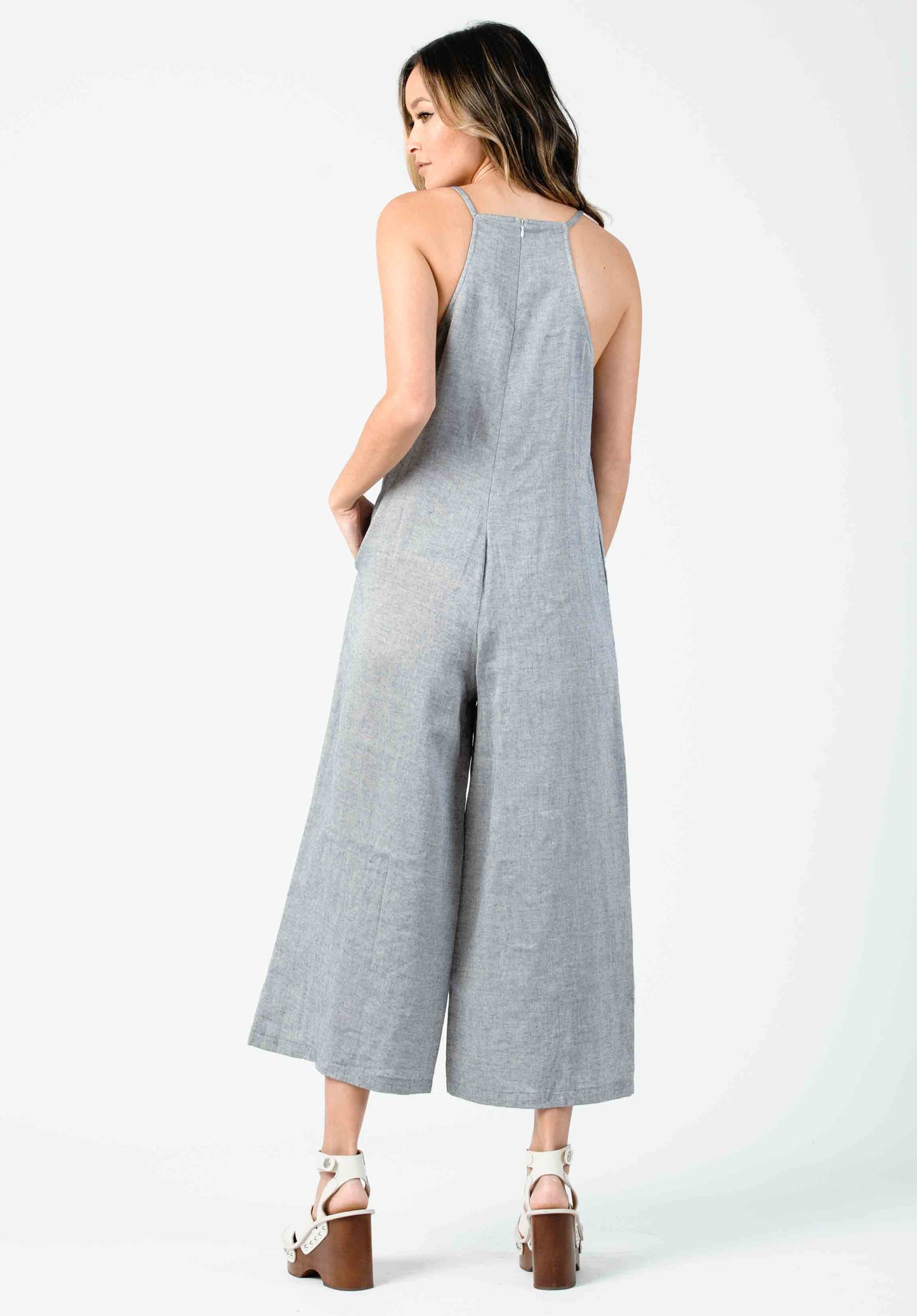 FAITH V-NECK RACER BACK JUMPSUIT-NAVY GAUZE