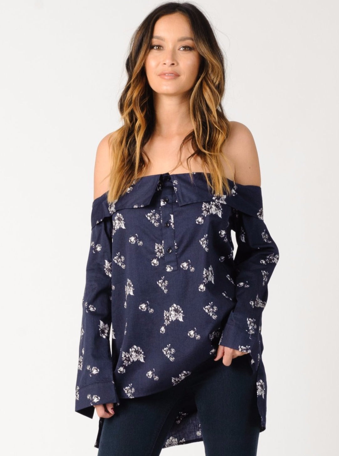 CHARLOTTE OFF SHOULDER TOP-NAVY FLORAL