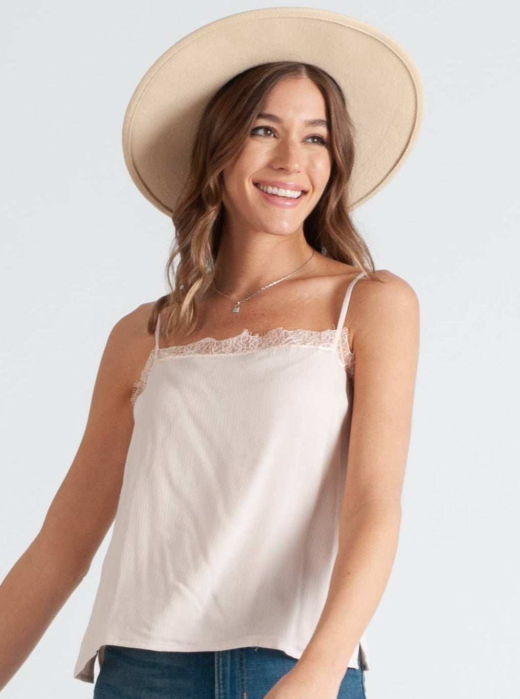 AMELIE SQUARE NECK CAMI WITH LACE-OFF-WHITE – Lucca Couture