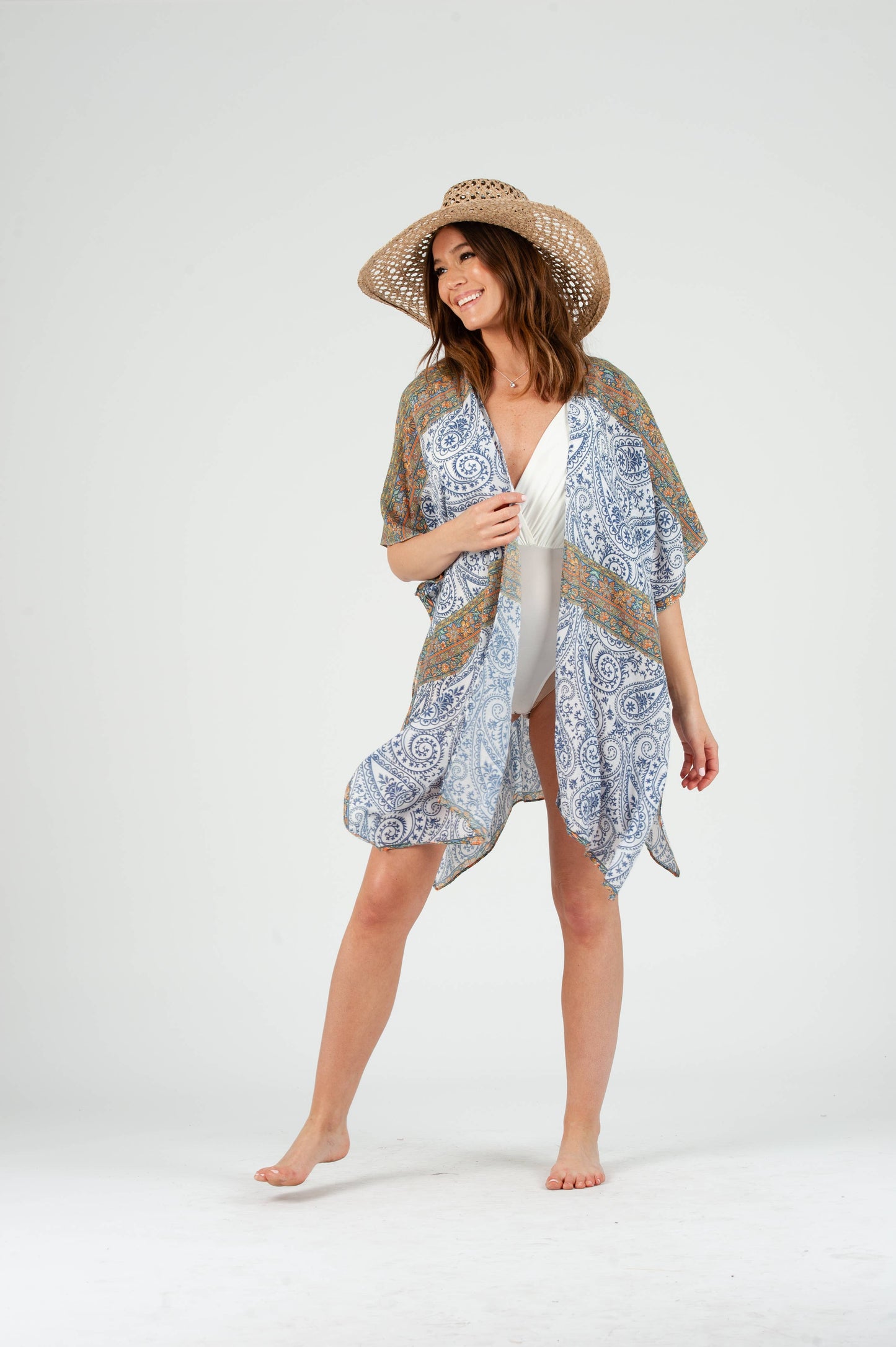 PAISLEY PRINTED KIMONO-BLUE