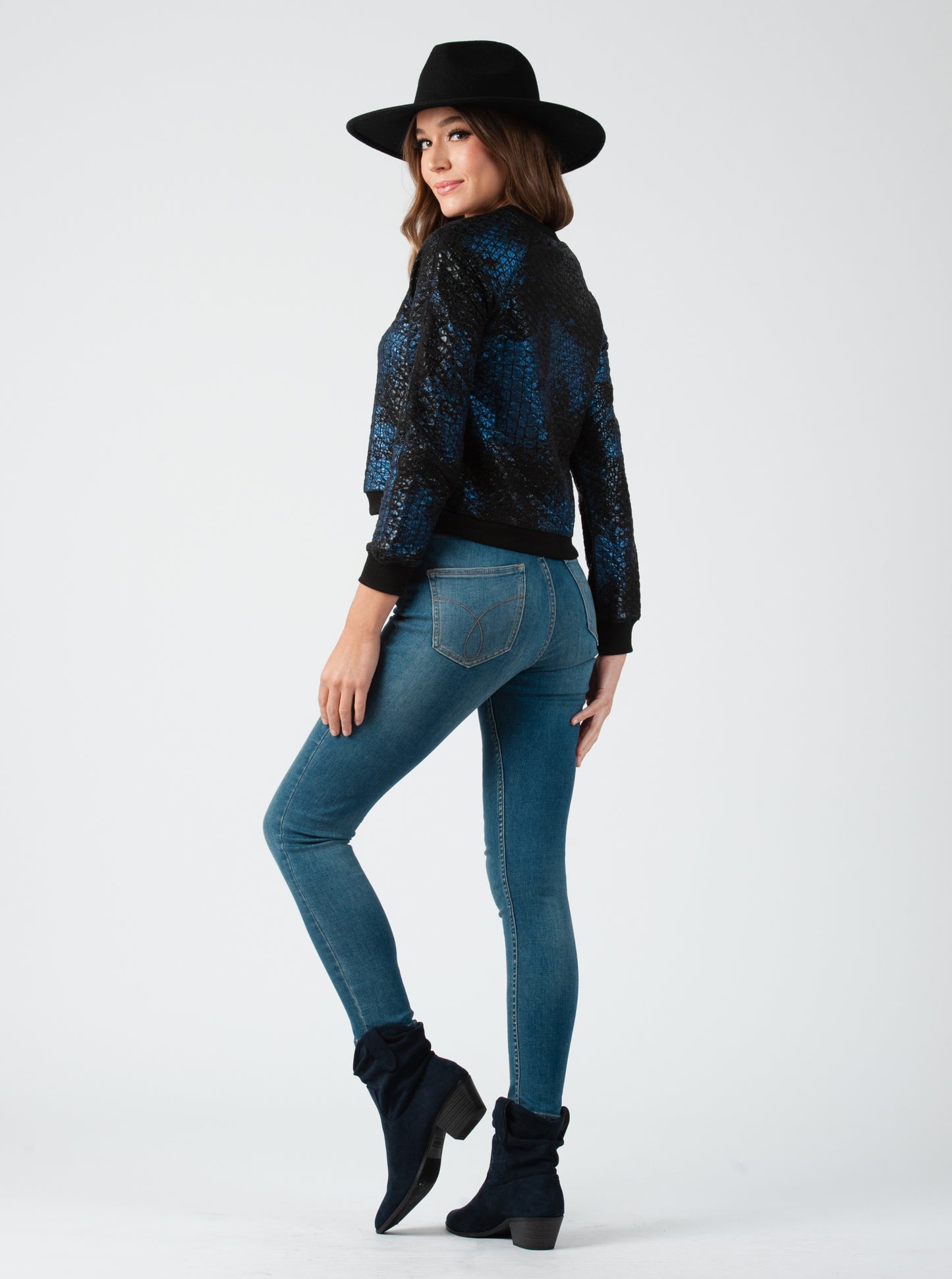 BROOKLYN METALLIC FOIL SWEATSHIRT-NAVY