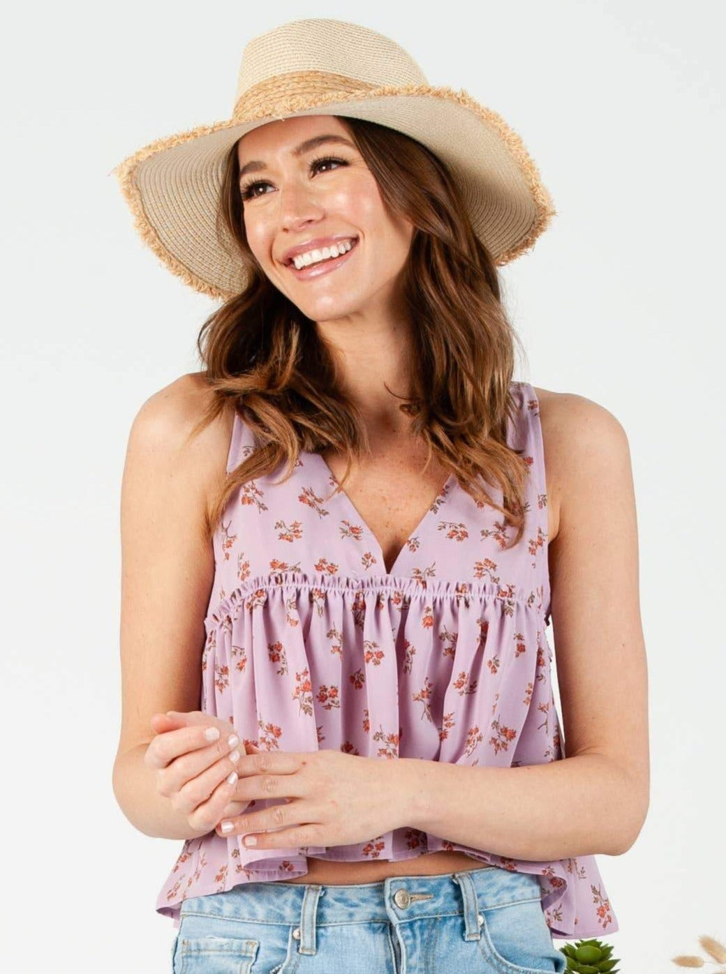 AZALEA BABYDOLL TANK-LAVENDER FLORAL