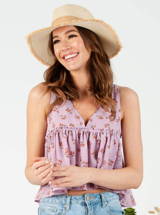 AZALEA BABYDOLL TANK-LAVENDER FLORAL
