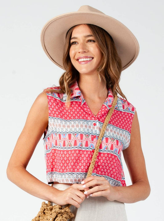 VIRI OPEN BACK CROP TOP-RED