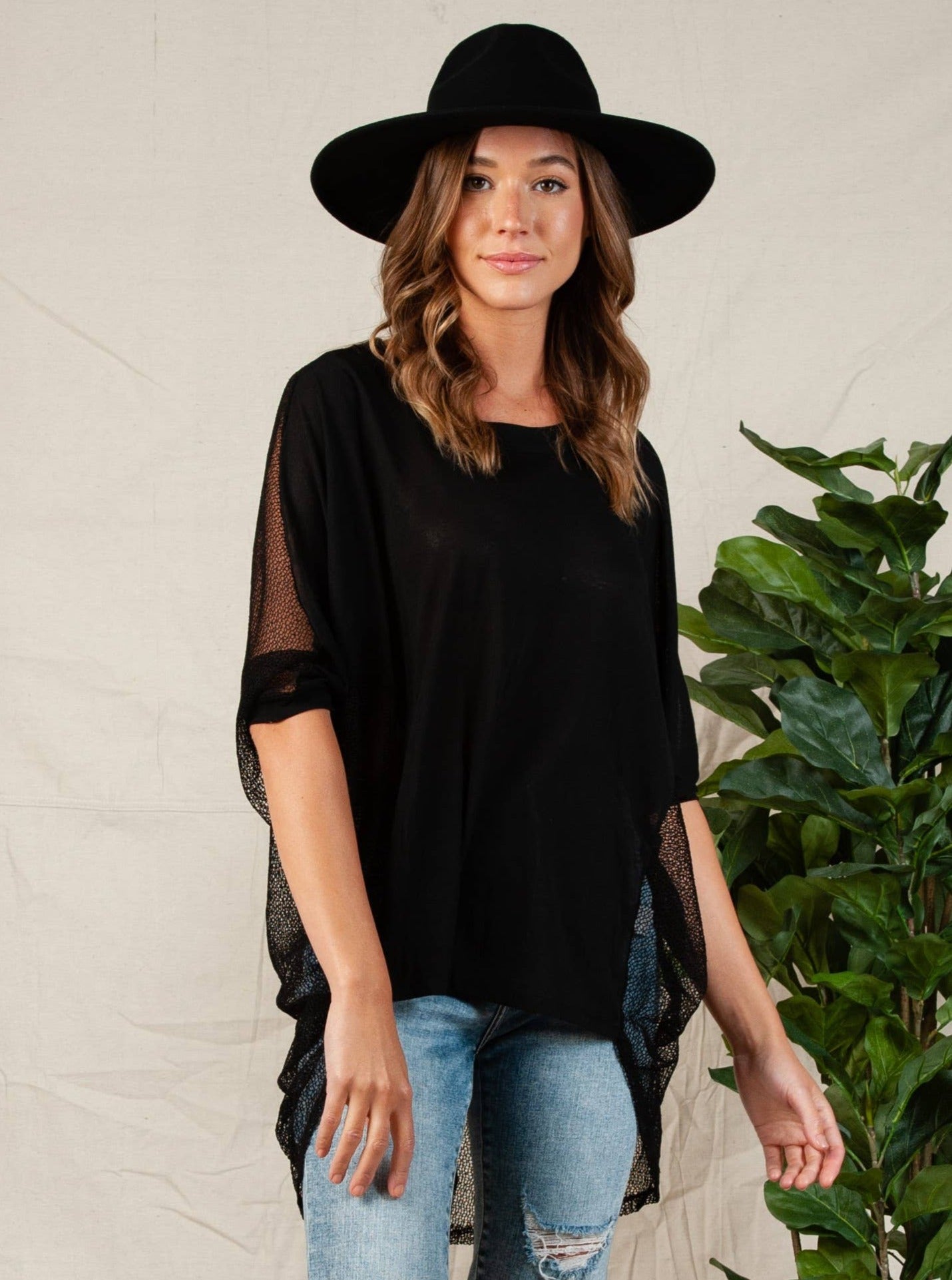 MESH MIXED HI LO TOP-BLACK