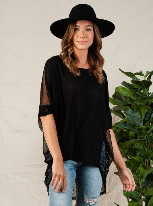 MESH MIXED HI LO TOP-BLACK