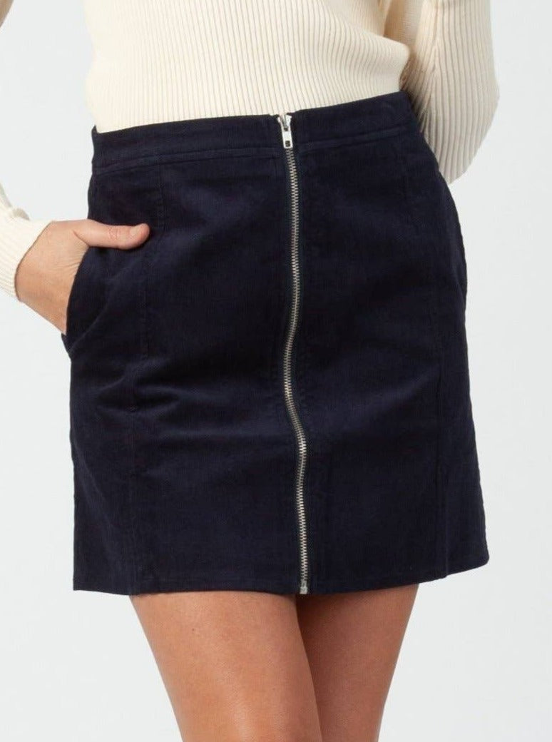 CHLOE ZIP RING CORD SKIRT-NAVY