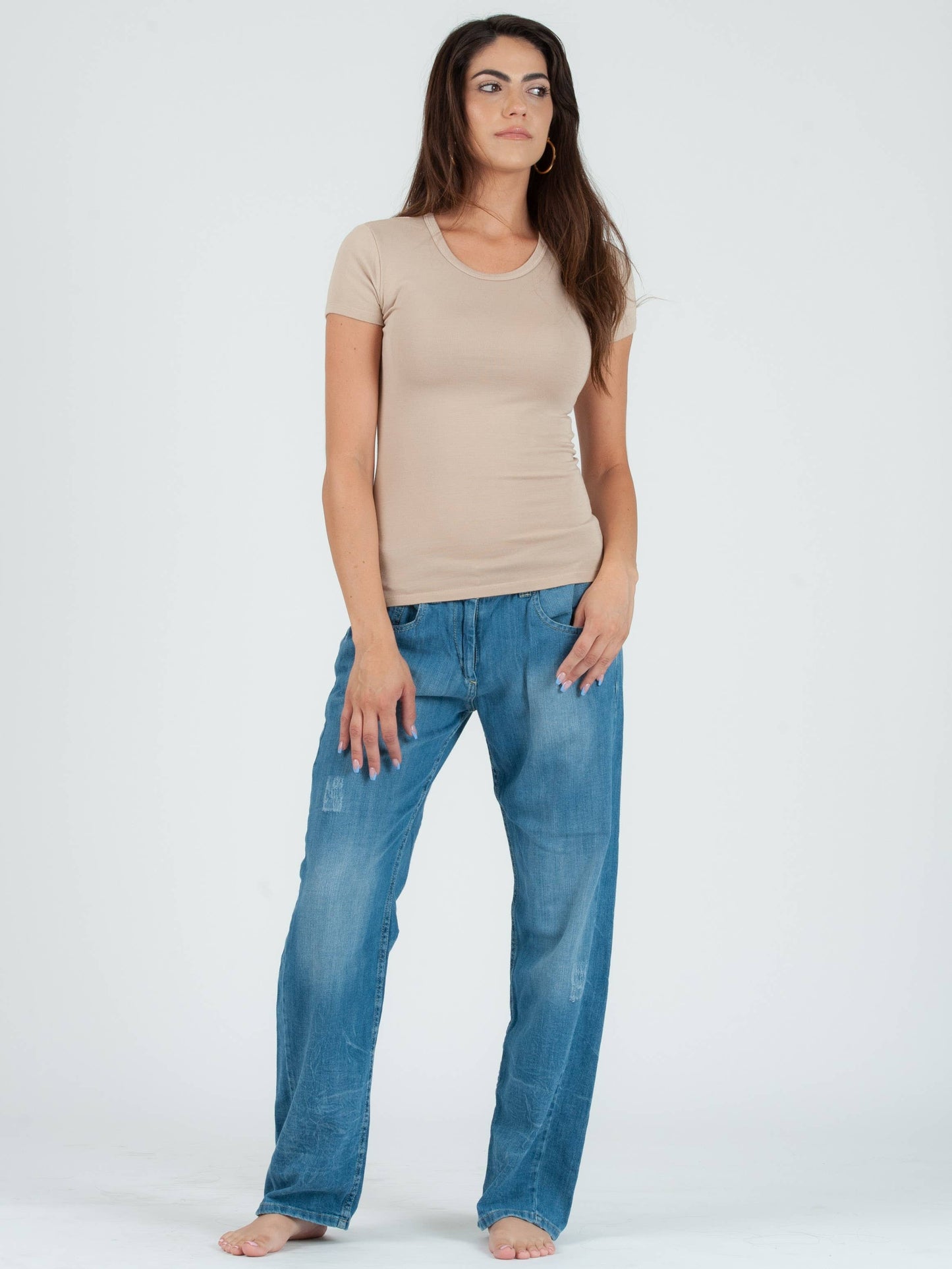 JILL CLASSIC ROUND NECK TEE-SAND