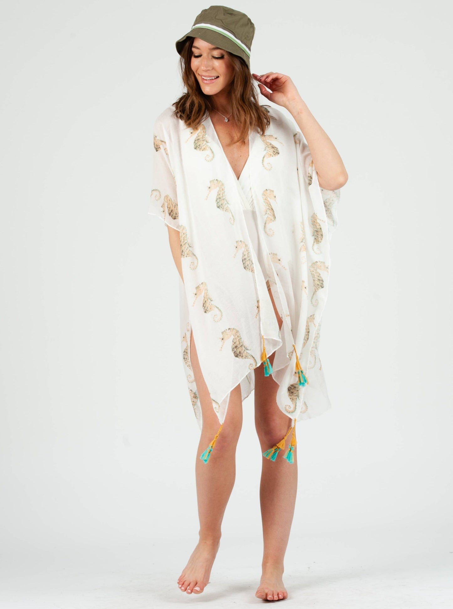 SEAHORSE PRINTED KIMONO-MUSTARD
