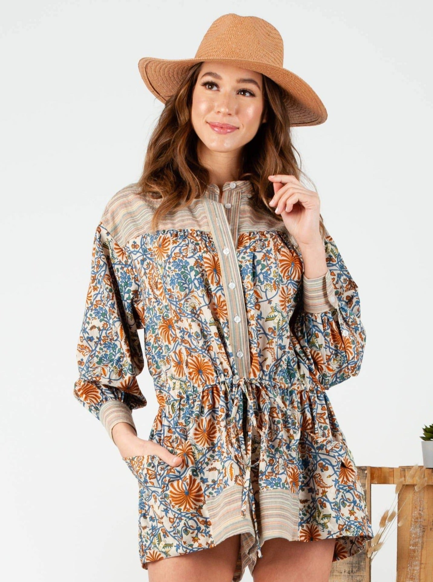 Mudra Romper - BLUE TAN MIX
