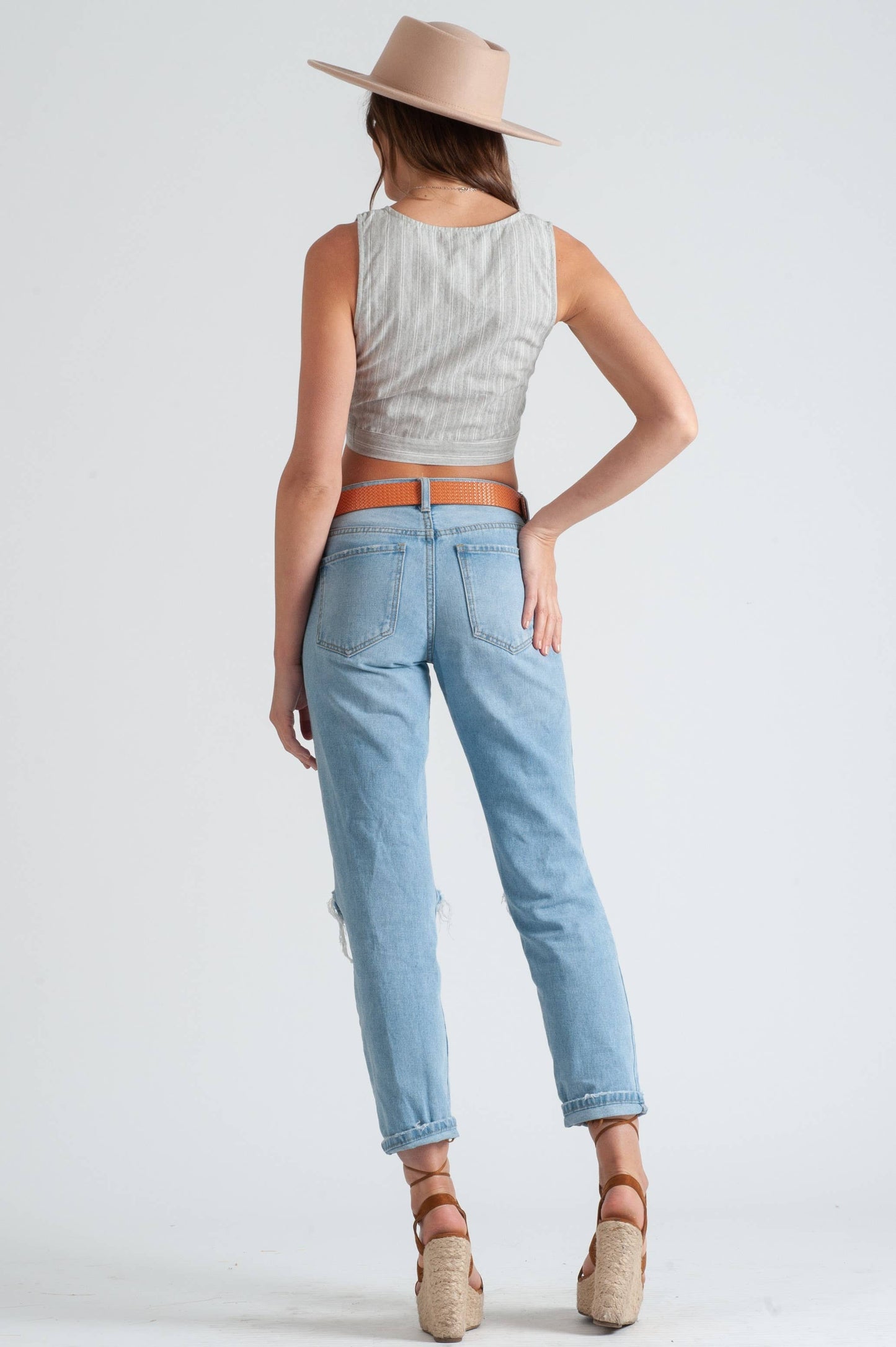 Women's Striped Tie Front Crop Top