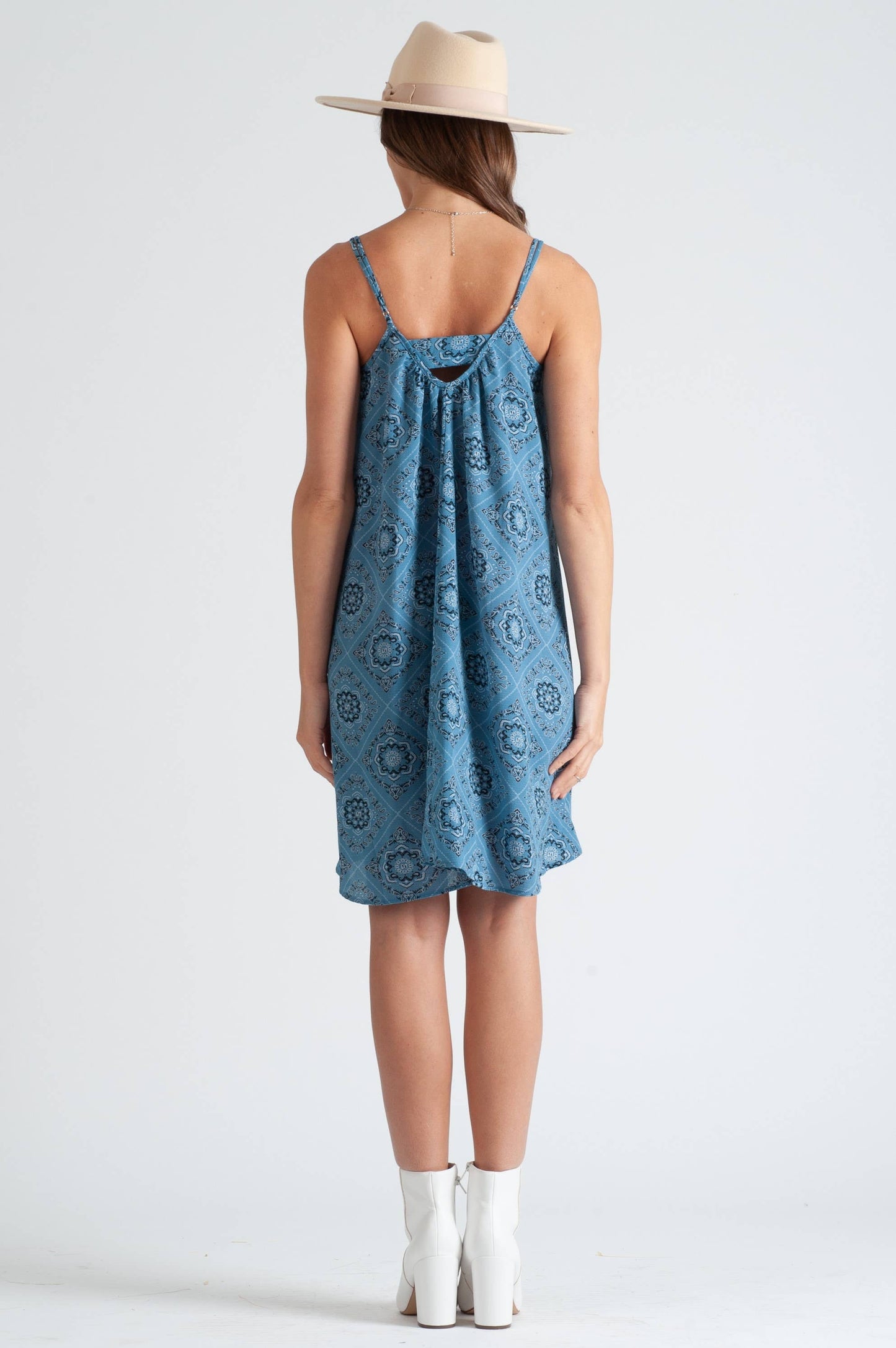 MOSAIC PRINTED DRESS-CHAMBRAY/BLK