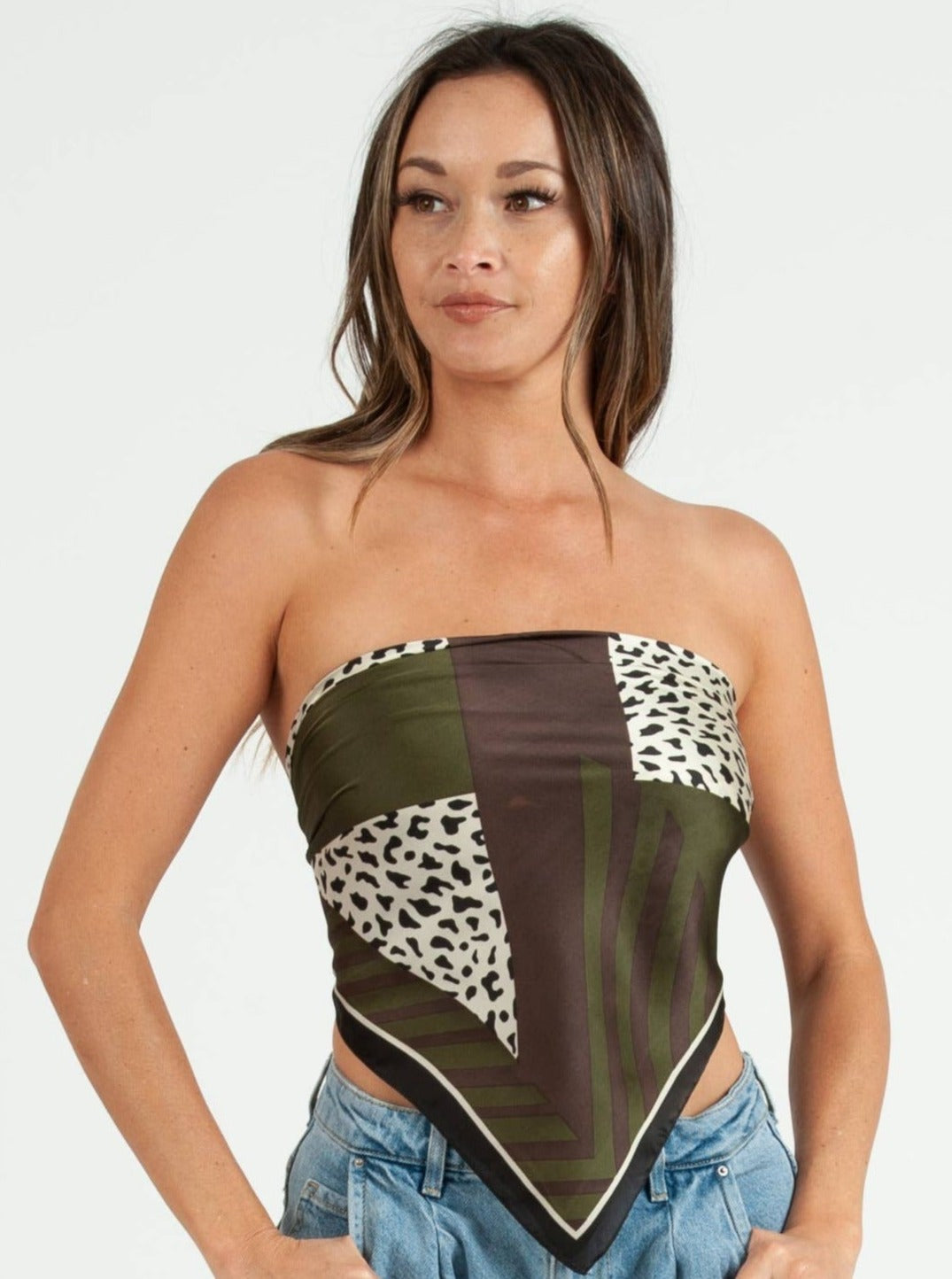 CARTA SILKY SCARF/TOP-OLIVE