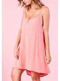 LADDER TRIM DRESS-CORAL