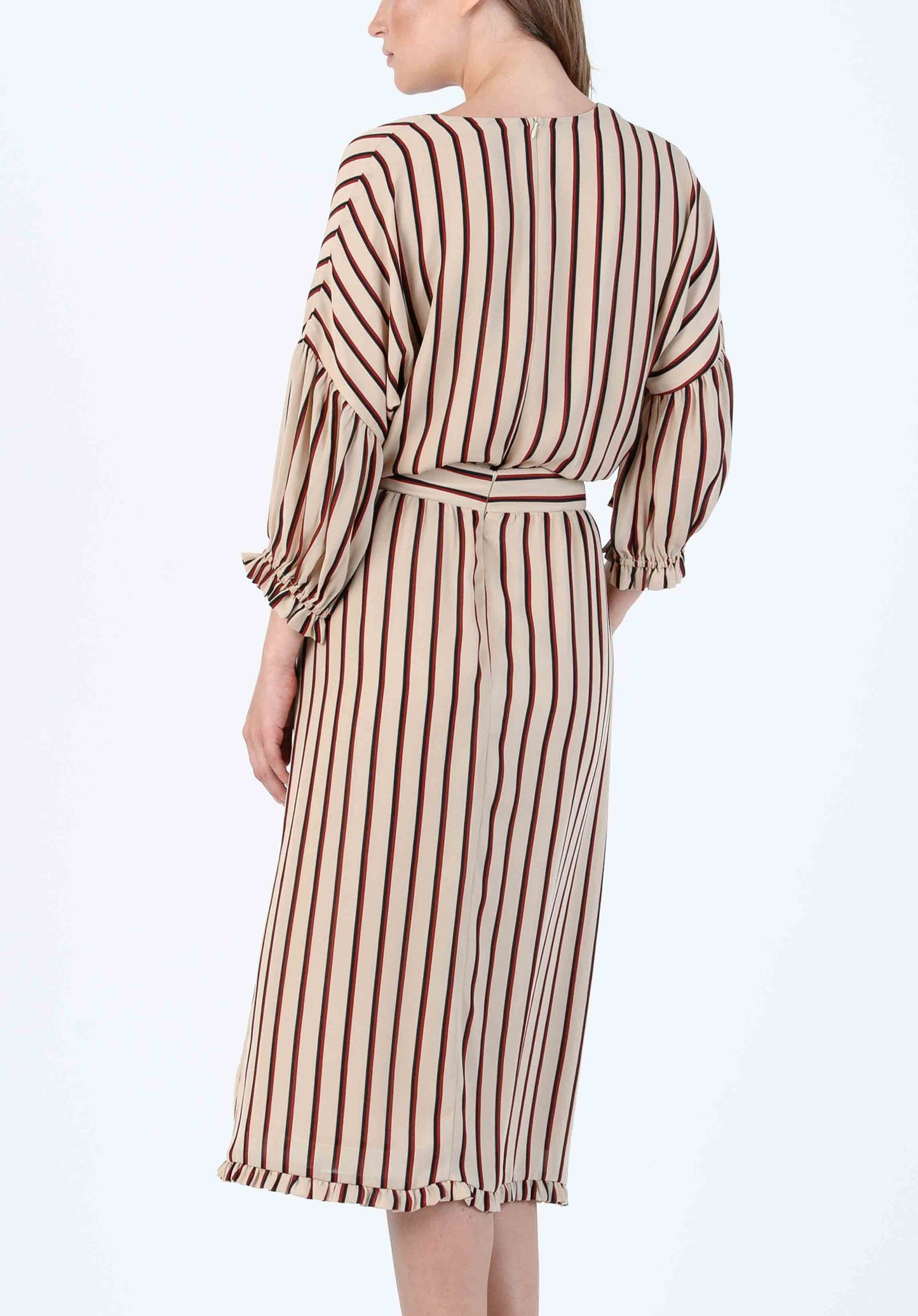 LENOX RUFFLED MAXI DRESS-TAN AUBURN STRIPE