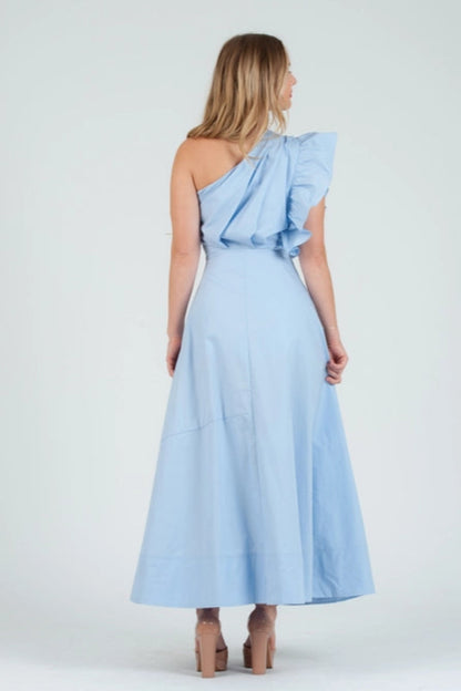 Women's Poplin One Shoulder Midi Dress
