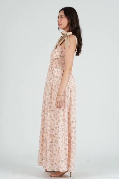 Women's Smocked Maxi Bow Tie Strap Dress