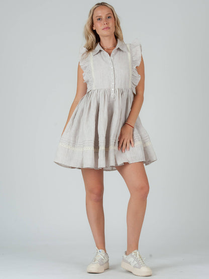 Womens Linen Ruffle Mini Dress XS Womens Linen Ruffle Mini Dress XS