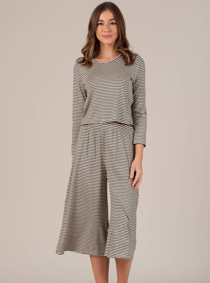 CALYPSO CULOTTE PANT-IVORY W/ BLACK STRIPES