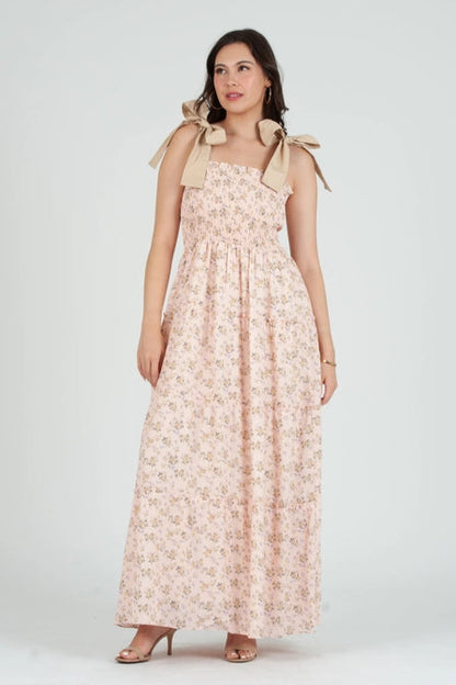 Women's Smocked Maxi Bow Tie Strap Dress