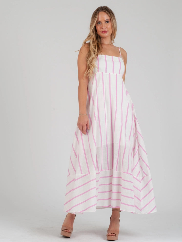 pink striped linen dress Polo Ralph Lauren, Striped Linen midi dress, Women, Pink, US 2, Dresses
