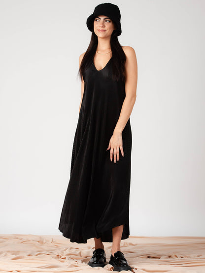 Women's Pleated Maxi Satin Dress