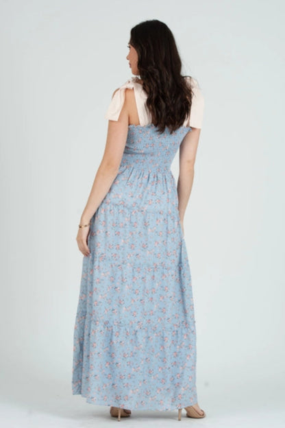 Women's Smocked Maxi Bow Tie Strap Dress