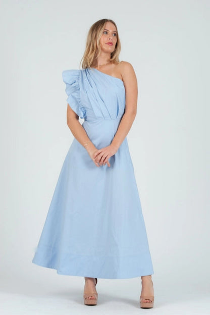Women's Poplin One Shoulder Midi Dress