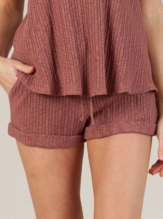 CAMILLA RIBBED SHORTS-CHAI